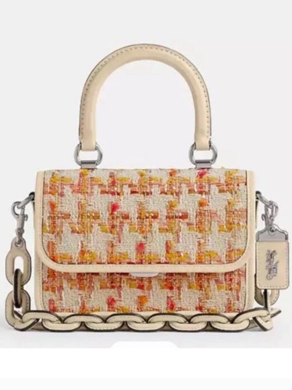 Authentic Coach top handle in tweed neutral cream and silver, Retail